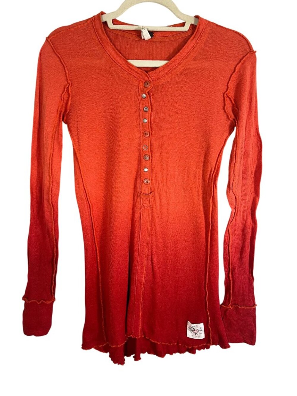 Free People Linen Henley Top S Ombre Y2K Retro Grunge Earthy Granola Colorful